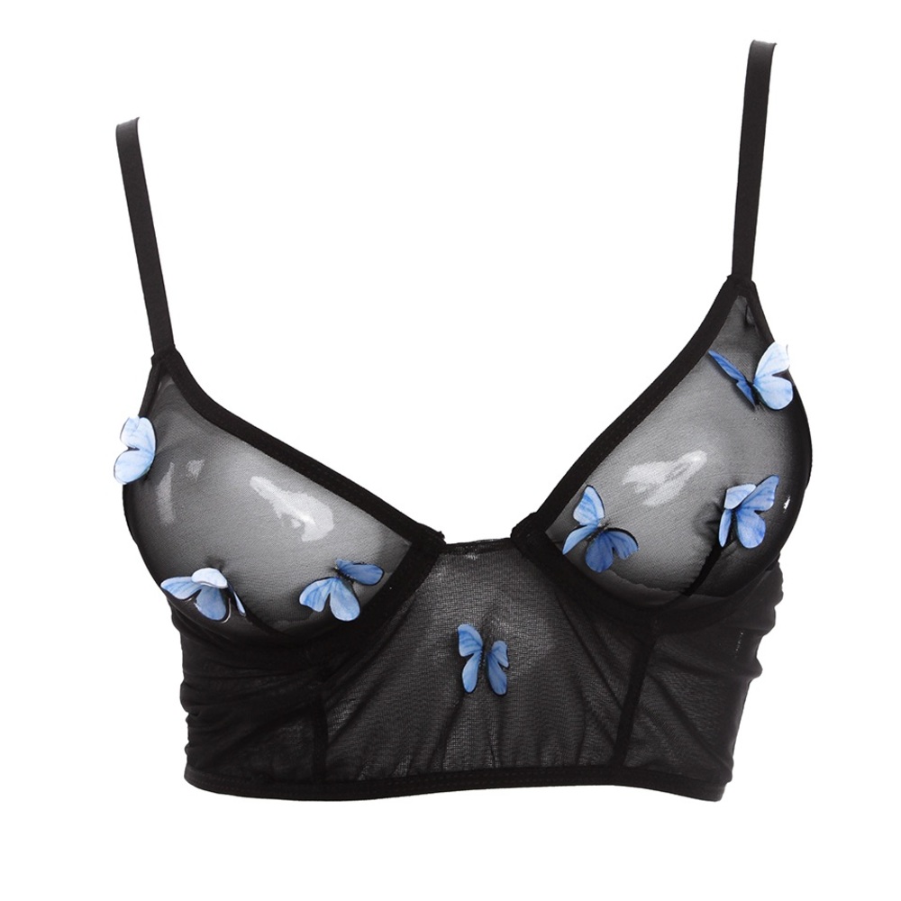 Mesh bralette with butterflies